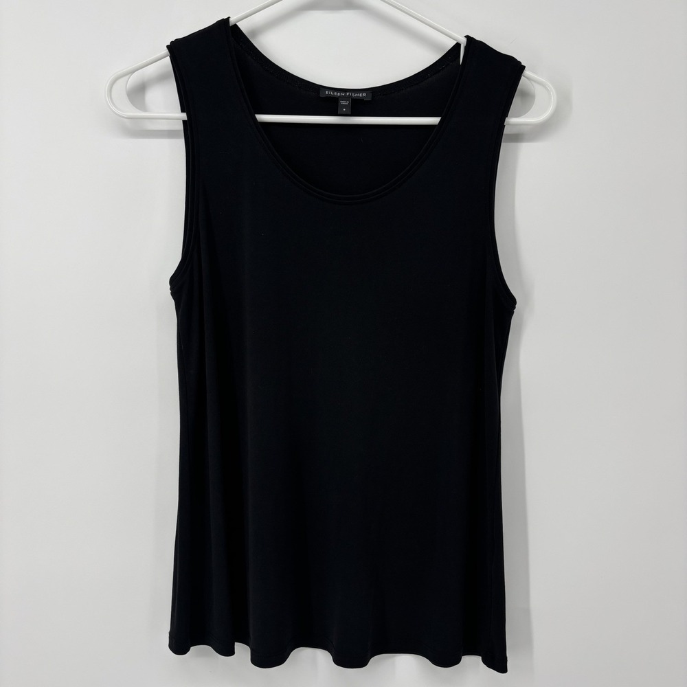 Eileen Fisher 100% Silk Tank Top Sleeveless Casual Blouse Black Womens Small